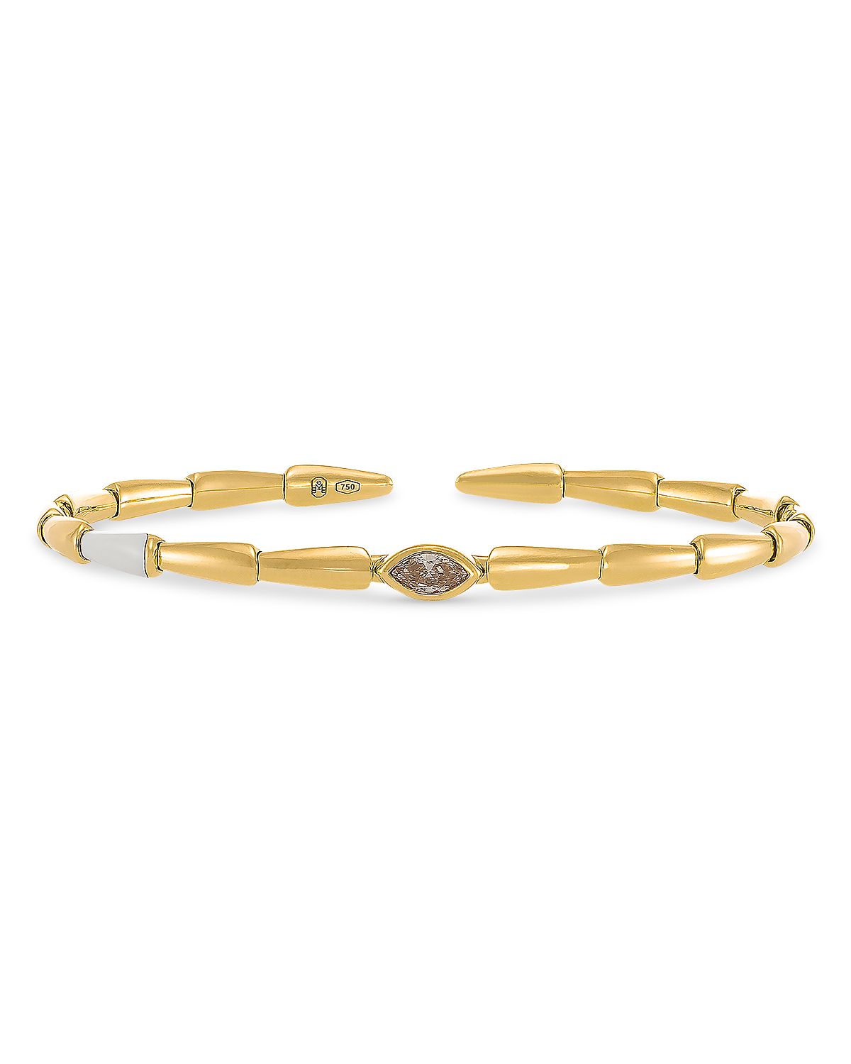 Etho Maria 18K Yellow Gold Noble Brown Diamond Marquis & Red Ceramic Cuff Bracelet, 0.16 tcw