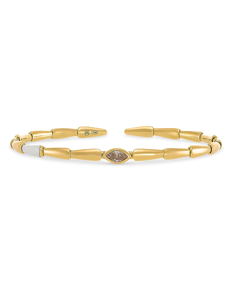 Etho Maria 18K Yellow Gold Noble Brown Diamond Marquis & Red Ceramic Cuff Bracelet, 0.16 tcw