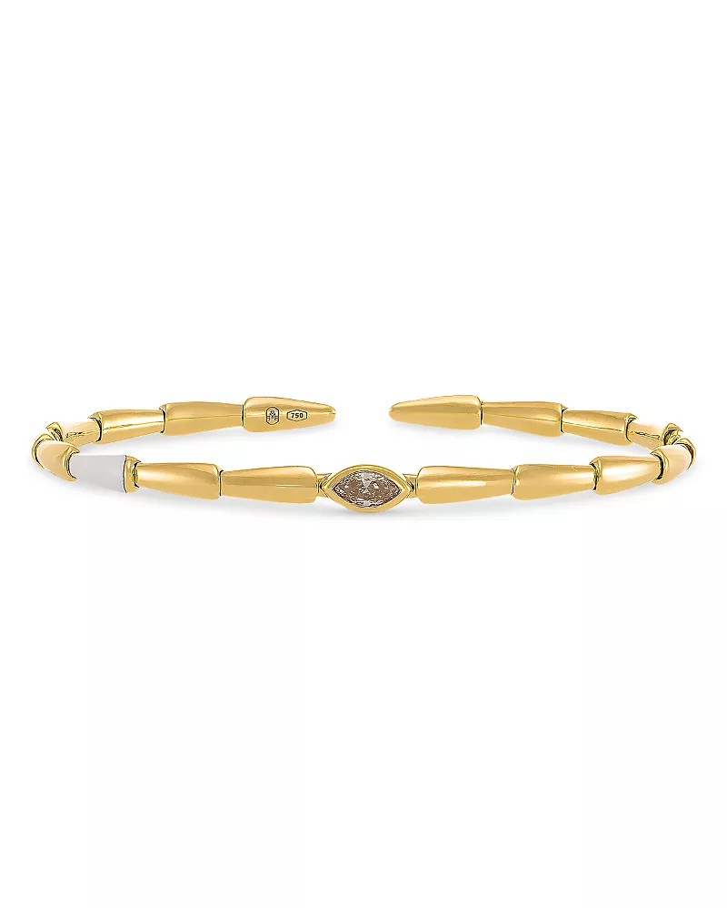 Etho Maria 18K Yellow Gold Noble Brown Diamond Marquis & Red Ceramic Cuff Bracelet, 0.16 tcw