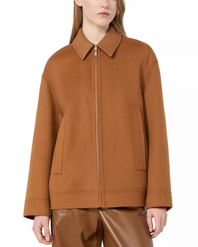 Max Mara Studio Mstsfere Wool Blend Leather Trim Jacket