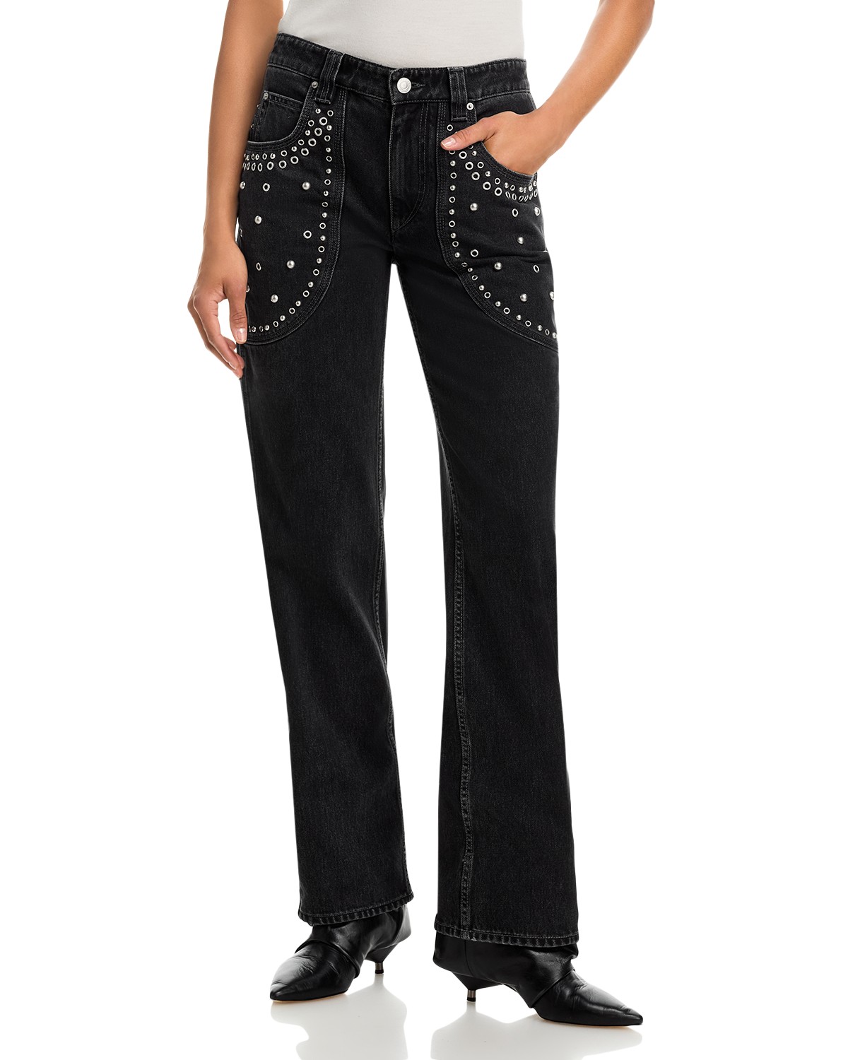 Silka Mid Rise Bootcut Jeans in Faded Black