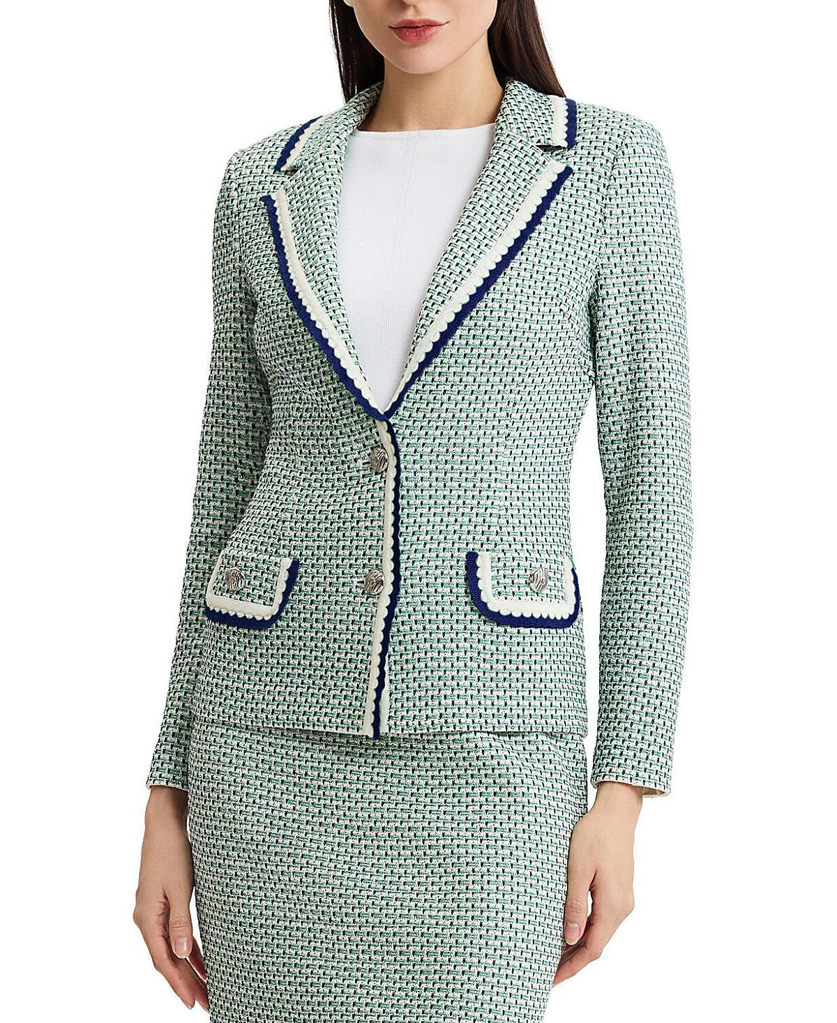 Ming Wang Tailored Jacquard Basketweave Knit Jacket
