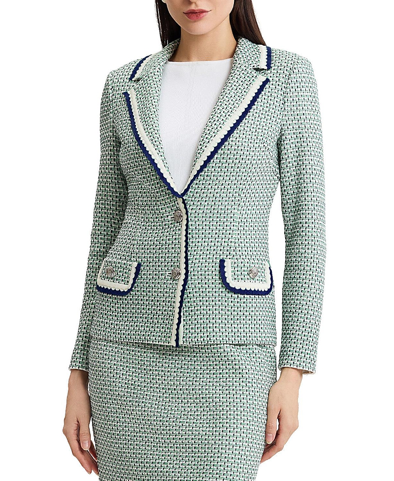 Ming Wang Tailored Jacquard Basketweave Knit Jacket