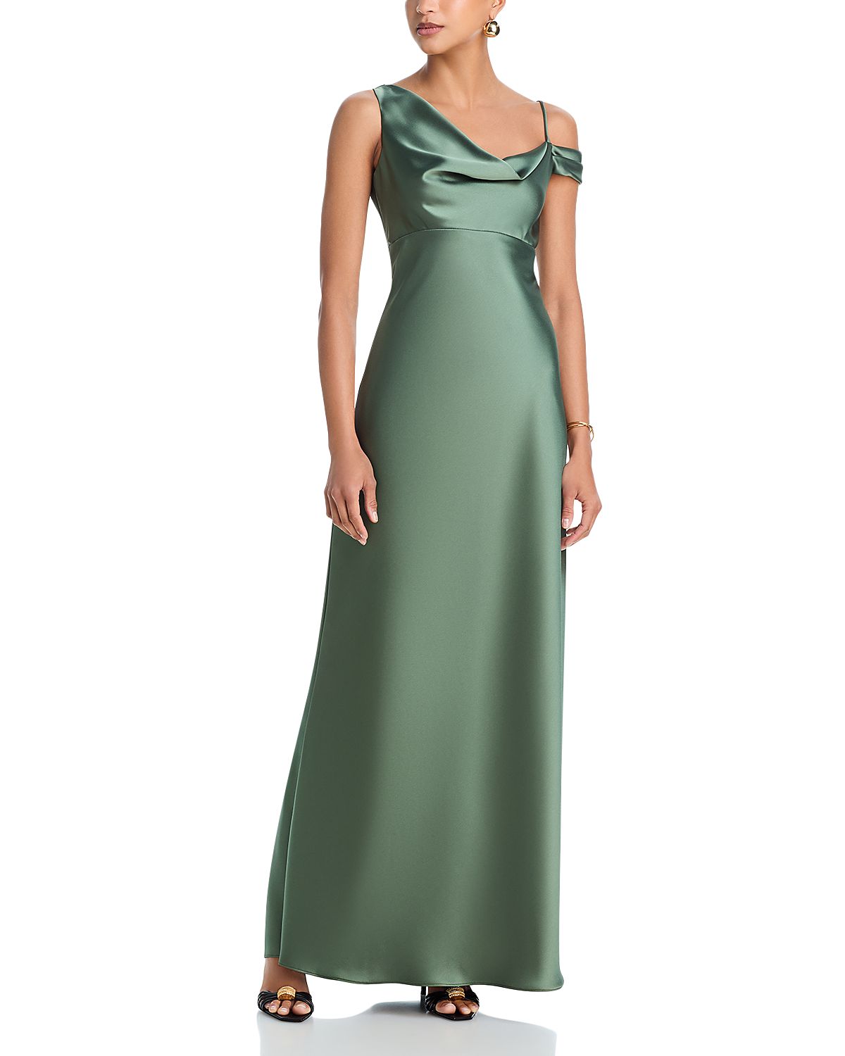 Aqua Long Satin One Shoulder Gown - Exclusive