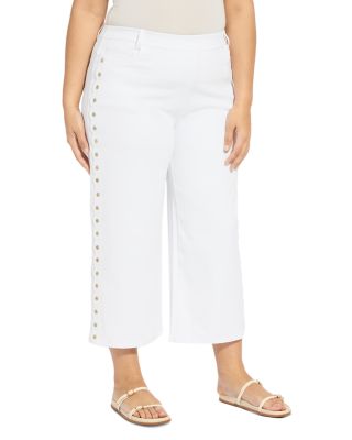 Willa Scalloped Studded High Rise Cropped Wide Leg Jeans in White