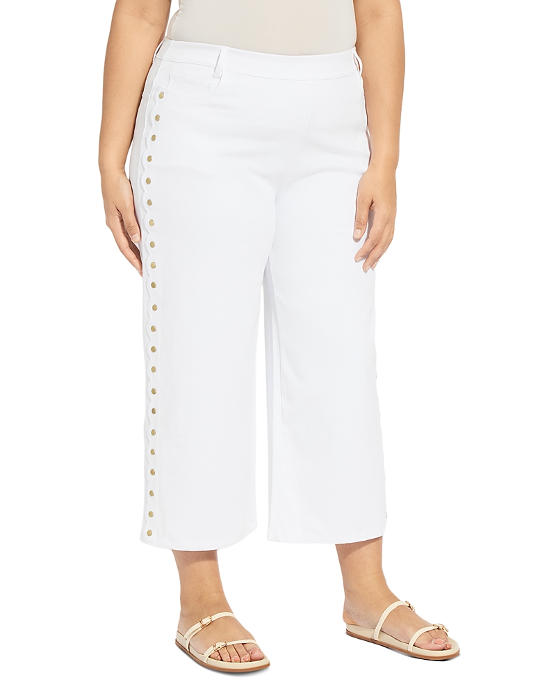 Lysse Plus Willa Scalloped Studded High Rise Cropped Wide Leg Jeans in White