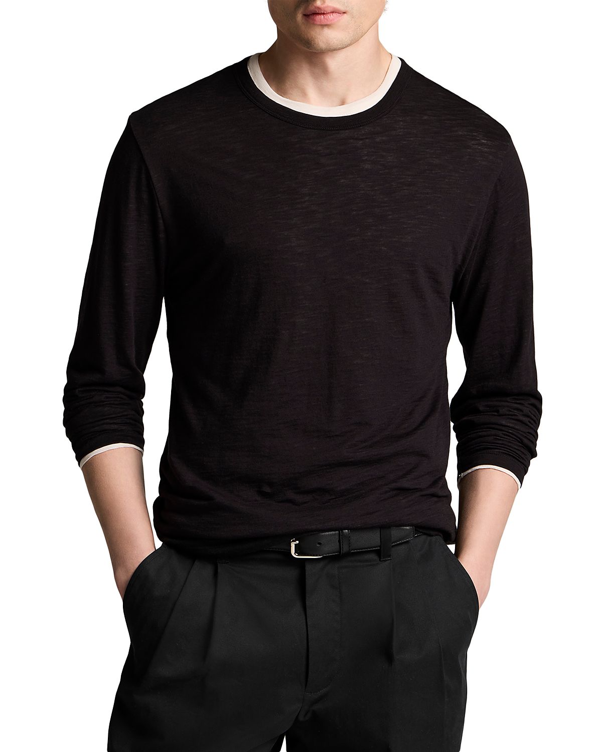 Vince Fine Slub Double Layer Long Sleeve Crewneck Shirt