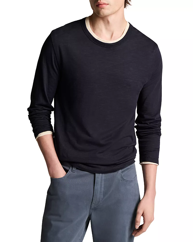 Vince Fine Slub Double Layer Long Sleeve Crewneck Shirt