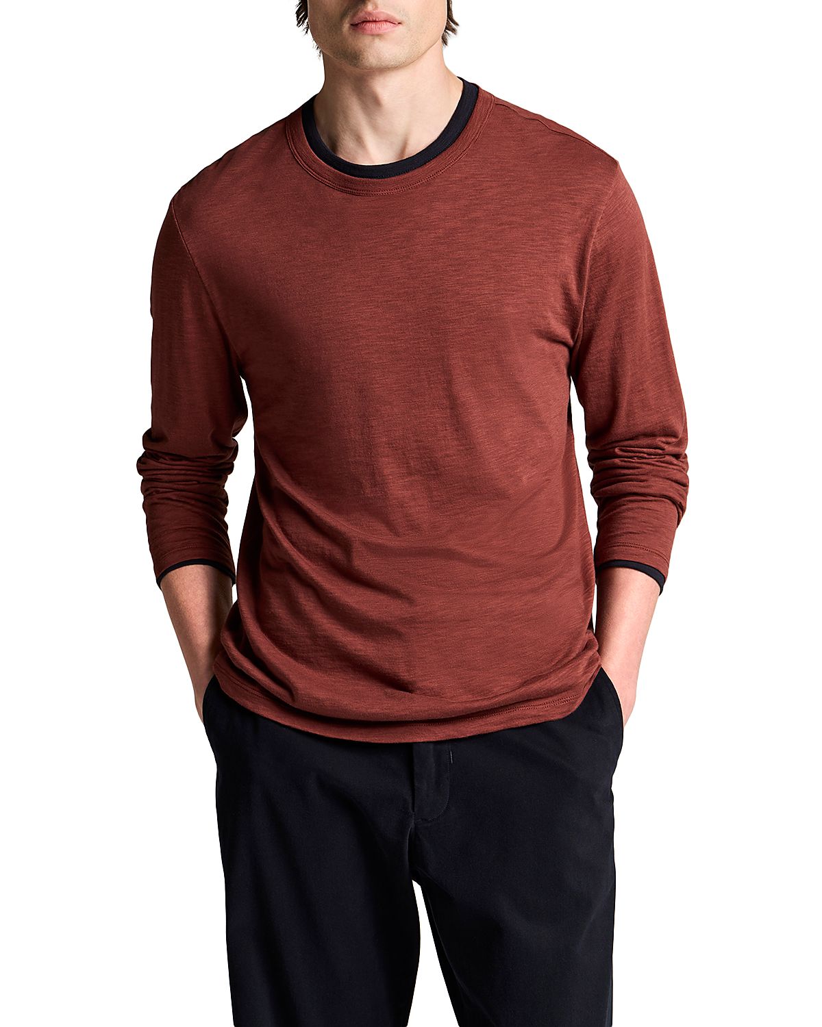 Vince Fine Slub Double Layer Long Sleeve Crewneck Shirt