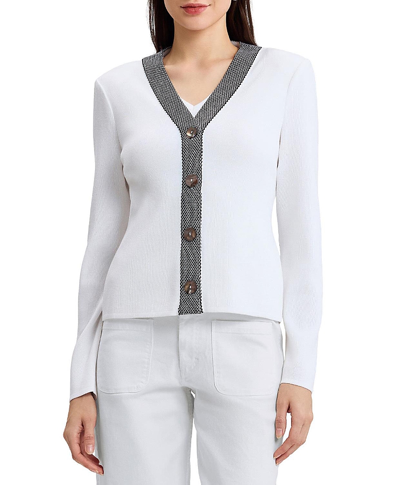 Ming Wang Contrast Trim Soft Knit Cardigan