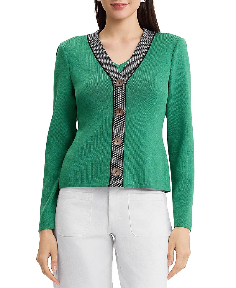 Ming Wang Contrast Trim Soft Knit Cardigan