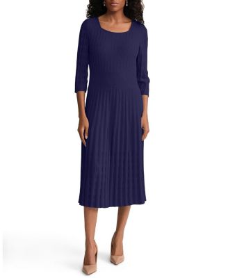 Linear Pointelle Tonal Knit Fit and Flare Midi Dress