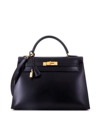Kelly 32 Handbag Black Box Calf with Gold Hardware