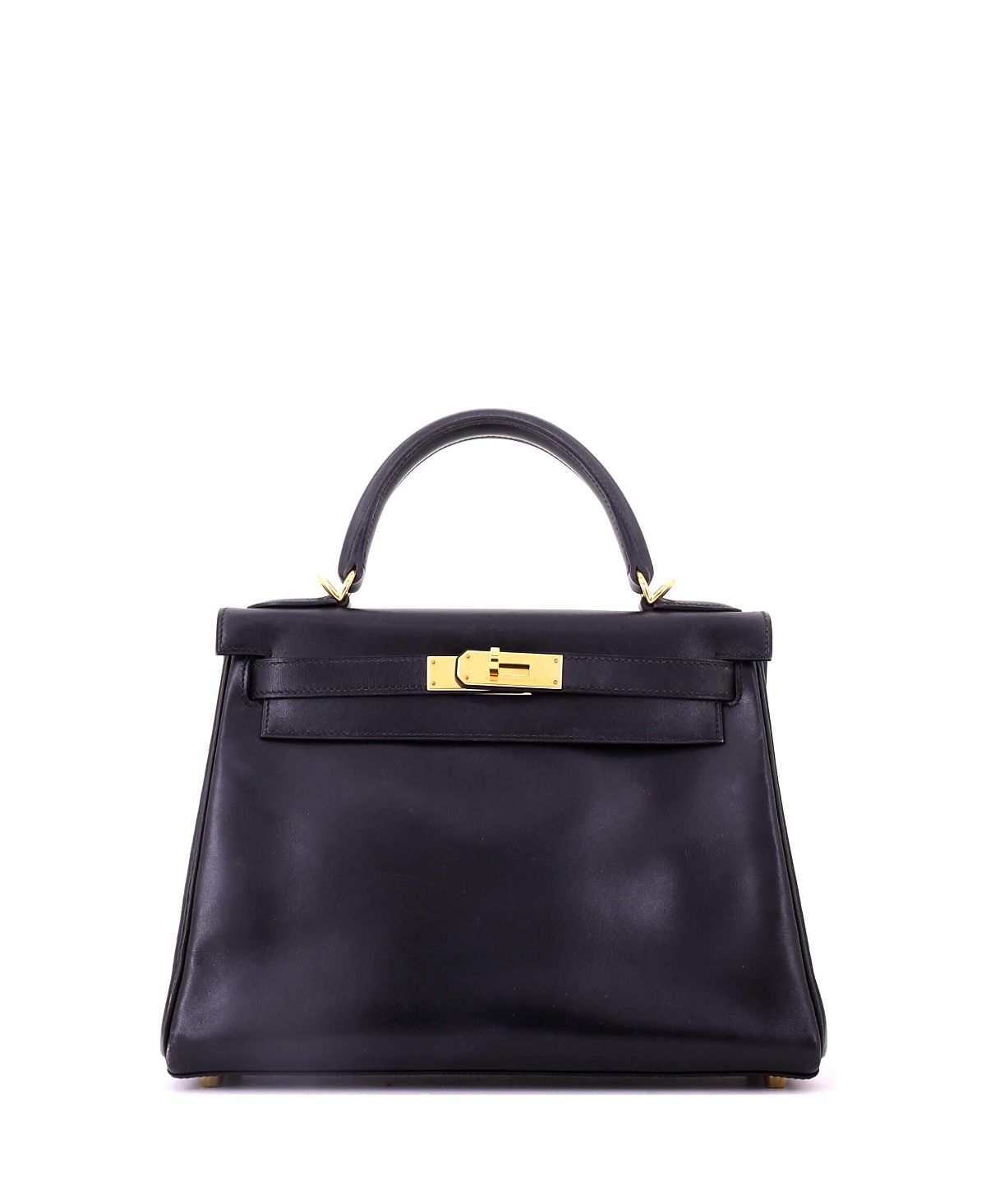 Pre-Owned Hermes Kelly 28 Handbag Black Box Calf with Gold Hardware