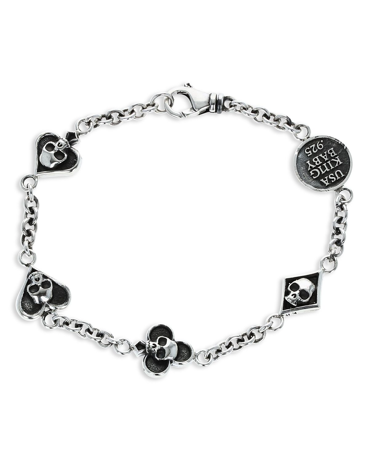 King Baby Studio Sterling Silver High Roller Club Micro Skull Four Suit Cable Link Chain Bracelet