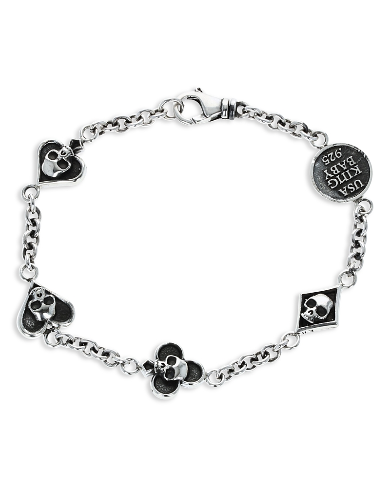 King Baby Studio Sterling Silver High Roller Club Micro Skull Four Suit Cable Link Chain Bracelet