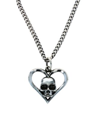 Sterling Silver High Roller Club Skull Cut Heart Suit Pendant Necklace, 24"