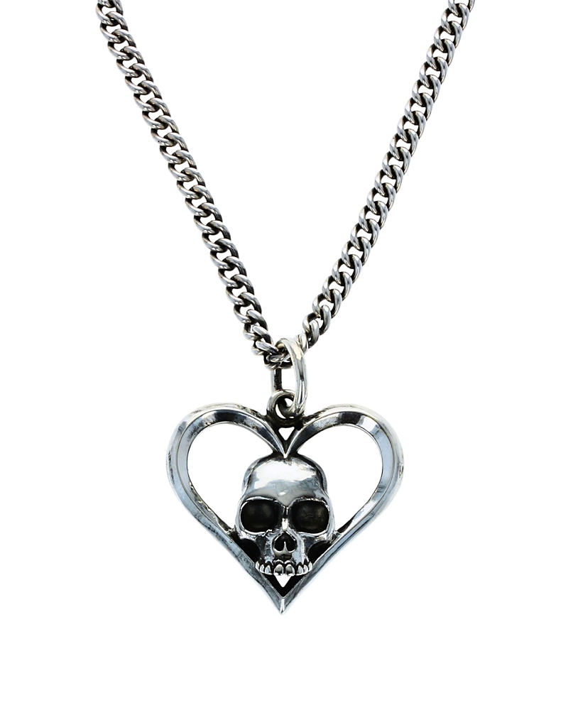 King Baby Studio Sterling Silver High Roller Club Skull Cut Heart Suit Pendant Necklace, 24
