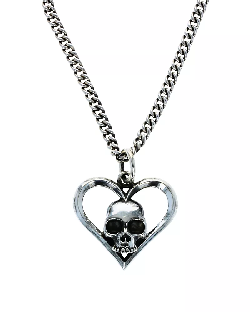 King Baby Studio Sterling Silver High Roller Club Skull Cut Heart Suit Pendant Necklace, 24