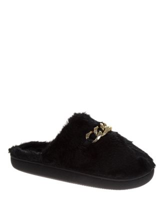 Women's Fuzzy Metal Accent Slippers