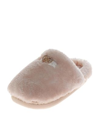 Women's Fluffy Rhinestone Logo Accent Slippers
