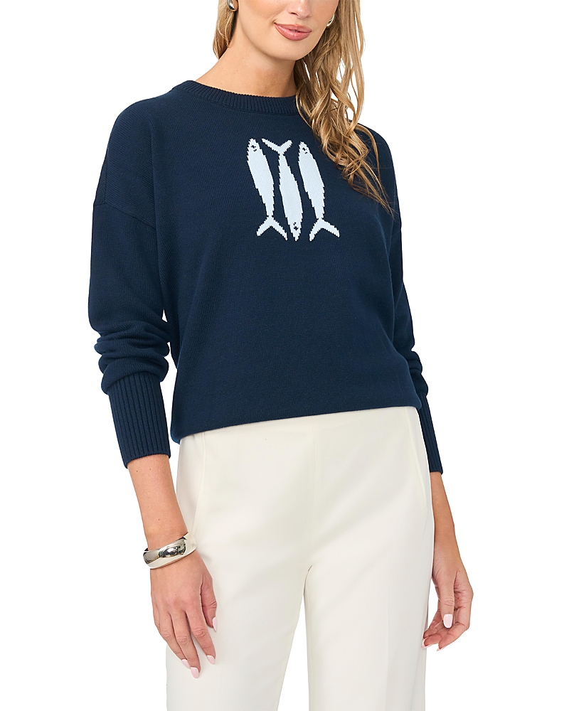 Vince Camuto Sardine Motif Crewneck Sweater