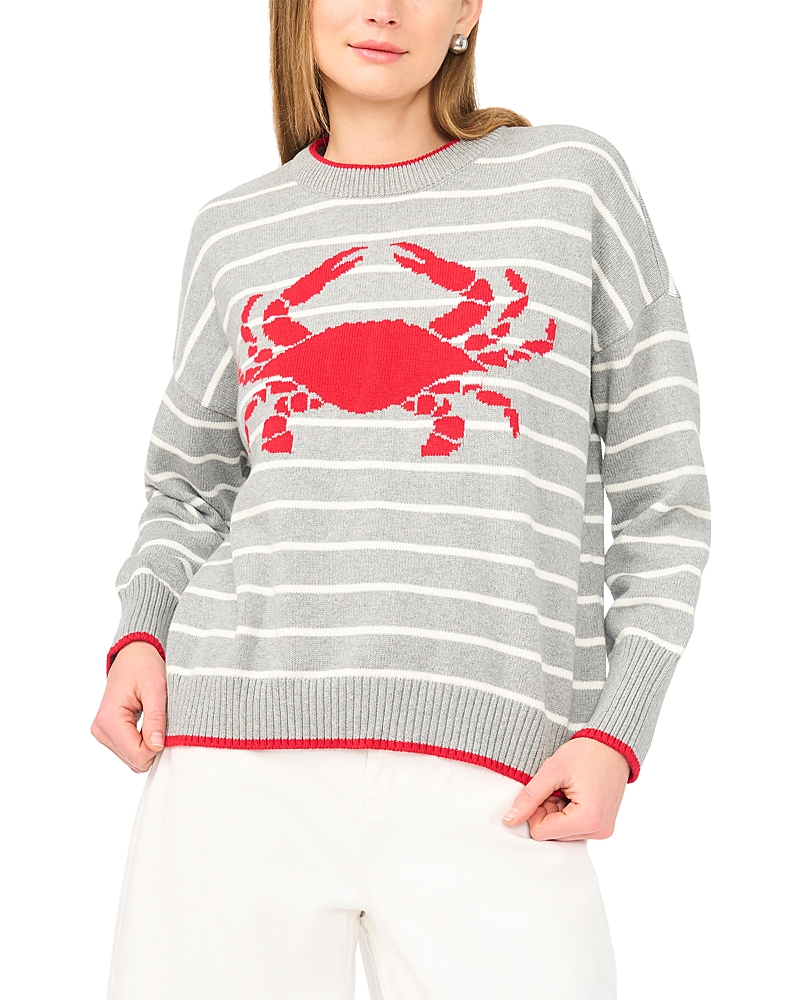 Vince Camuto Striped Crab Motif Crewneck Sweater