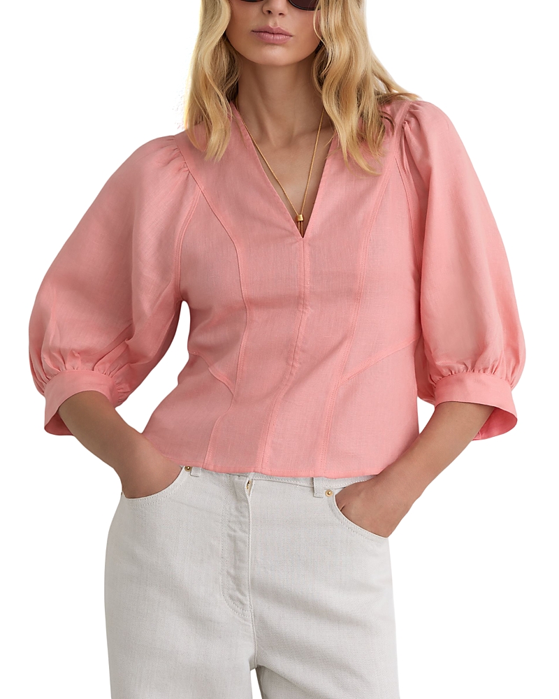 Reiss Evie Balloon Sleeve Linen Top