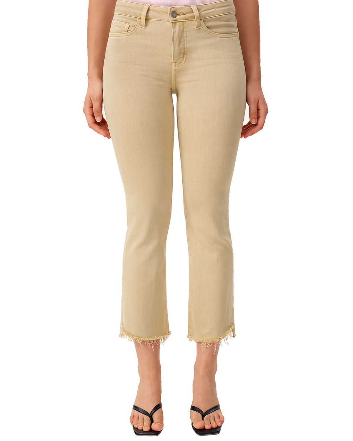 Bayeas Mid-Rise Cropped Bootcut Denim Jeans with Stepped Frayed Hem