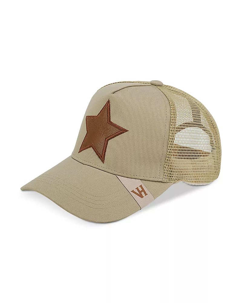 Vintage Havana Cracked Leather Star Trucker Hat