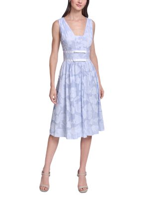 Floral Burnout Cotton Midi Dress with White Piping