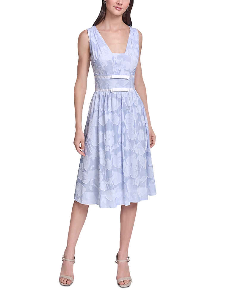 Karl Lagerfeld Paris Floral Burnout Cotton Midi Dress with White Piping