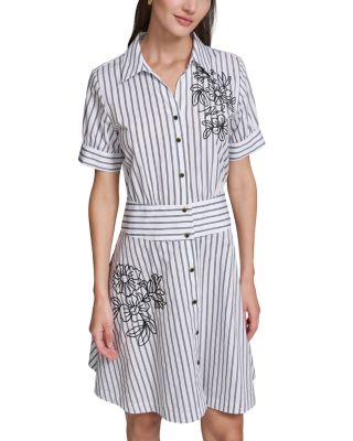 Striped Poplin Embroidered Shirtdress