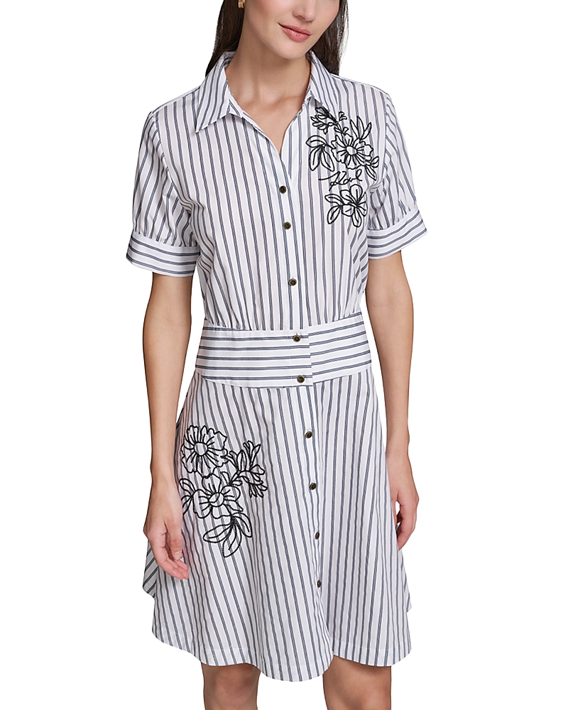 Karl Lagerfeld Striped Poplin Embroidered Shirtdress
