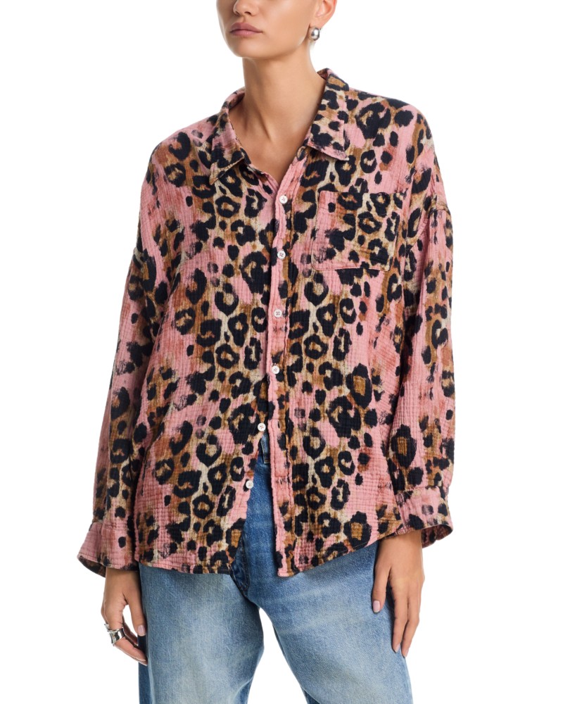 R13 Drop Neck Shirt in Pink Leopard