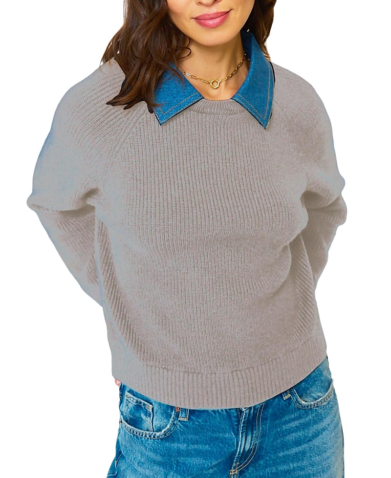 Central Park West Women's Dash Denim Collar Pullover Sweater