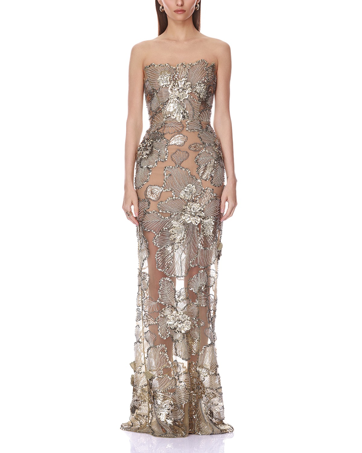 Tiffany Sequin Floral Farah Strapless Maxi Dress