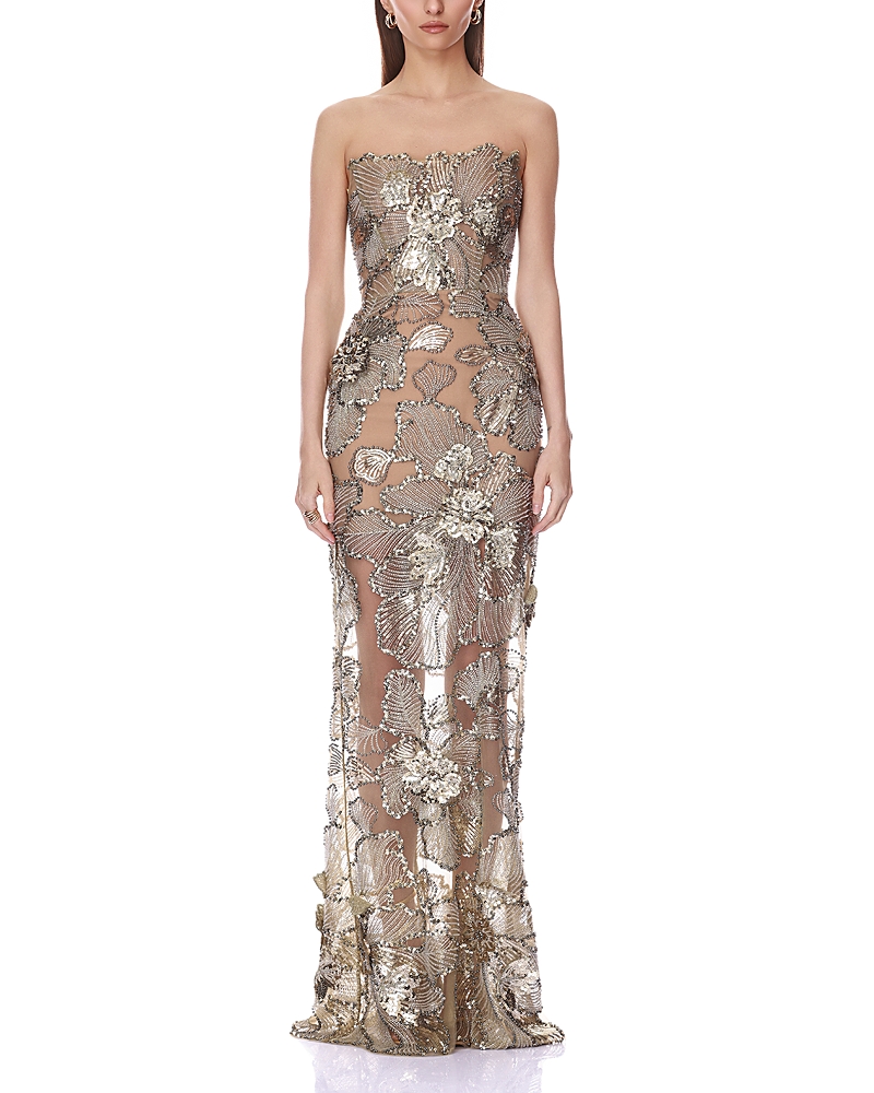 Bronx And Banco Tiffany Sequin Floral Farah Strapless Maxi Dress