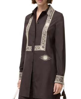  Embroidered Silk Shirt Dress