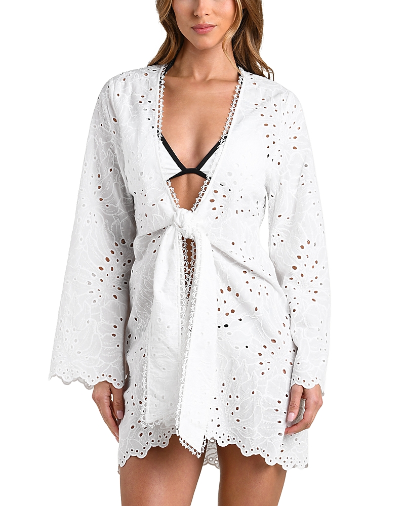 L'Agence Navaeh Monstera Eyelet Kimono Cover-Up
