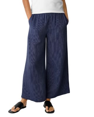 Striped Cotton Gauze Wide Ankle Pants