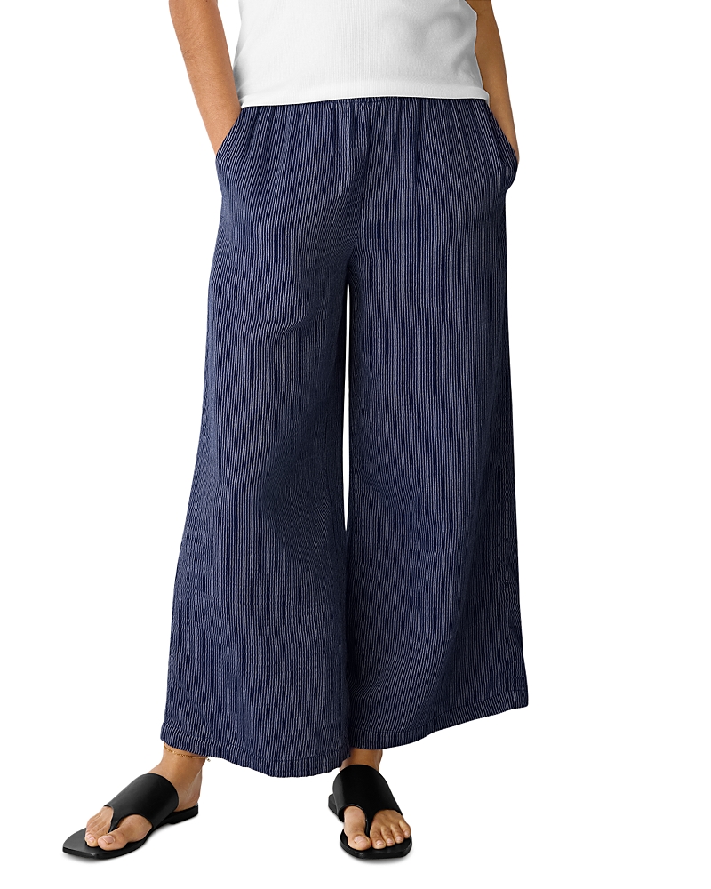 Eileen Fisher Striped Cotton Gauze Wide Ankle Pants