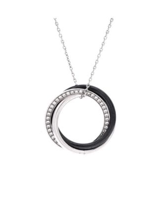  Small Trinity Pendant Necklace 18K White Gold with Diamonds and Ceramic, 17.75"