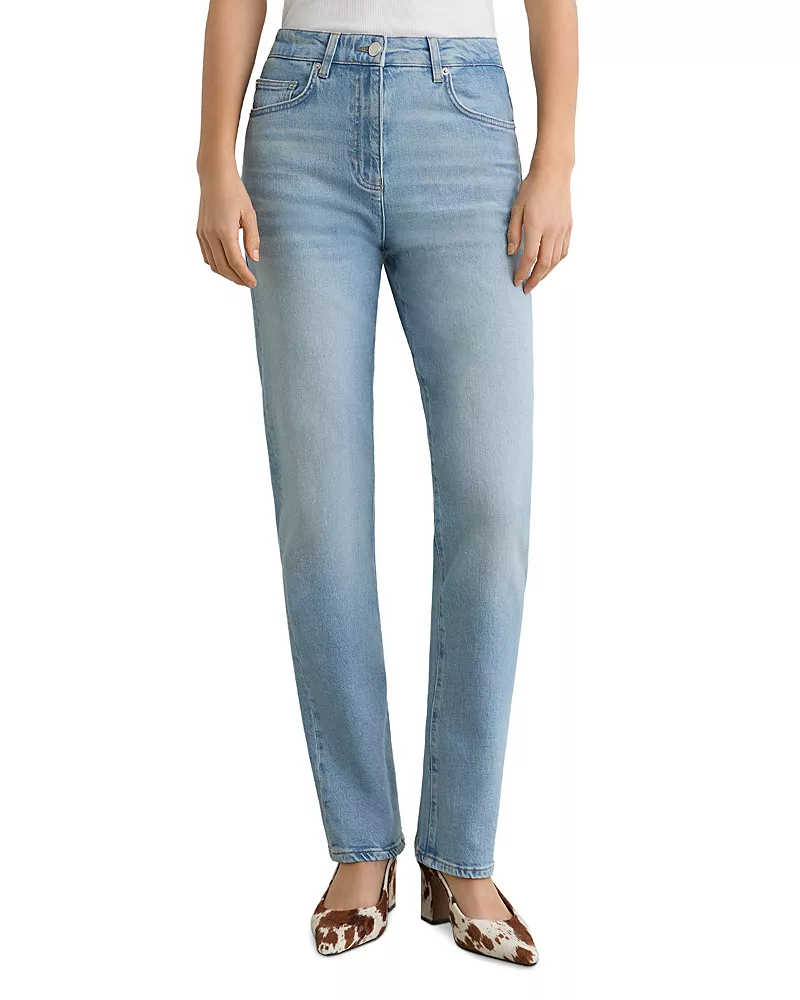 Reiss Petites Aubrey Mid Rise Straight Leg Jeans in Light Blue