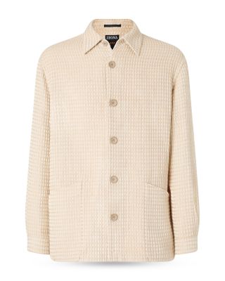 Zegna Cotton And Wool Blend Overshirt In Sand
