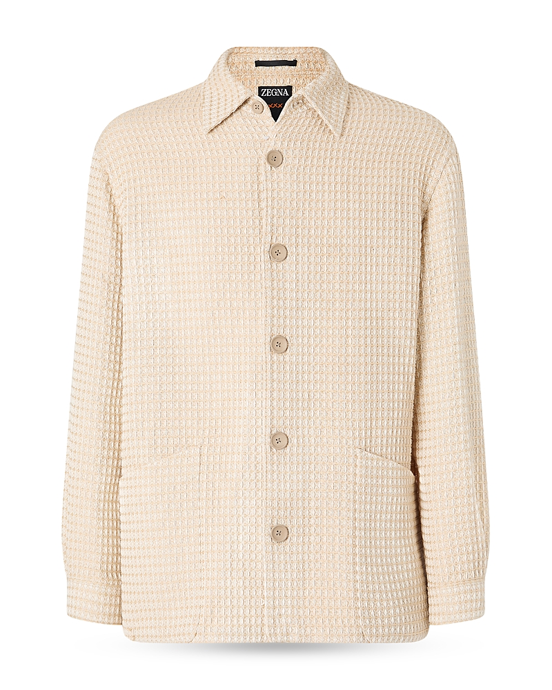 Zegna Cotton And Wool Blend Overshirt In Sand