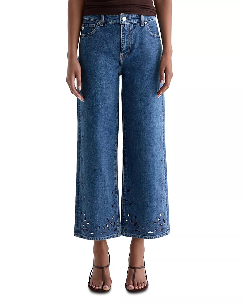 Ag Malb Saige Mid-Rise Wide Leg Crop Jeans in Malbec
