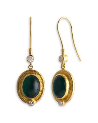 18K & 24K Yellow Gold Muse Emerald & Diamond Oval Drop Earrings