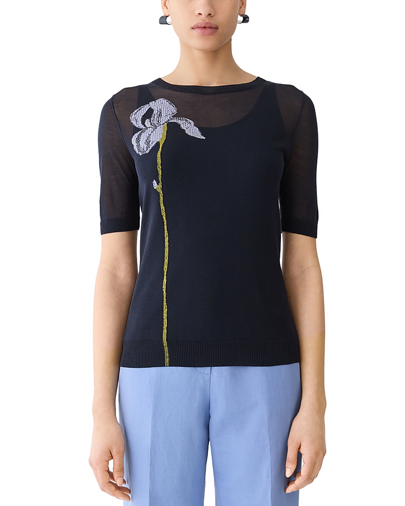 Lafayette 148 New York Intarsia Motif Crewneck Sweater