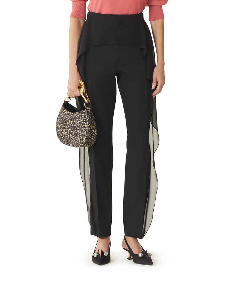 Lanvin Frilled Wool Pants In Black